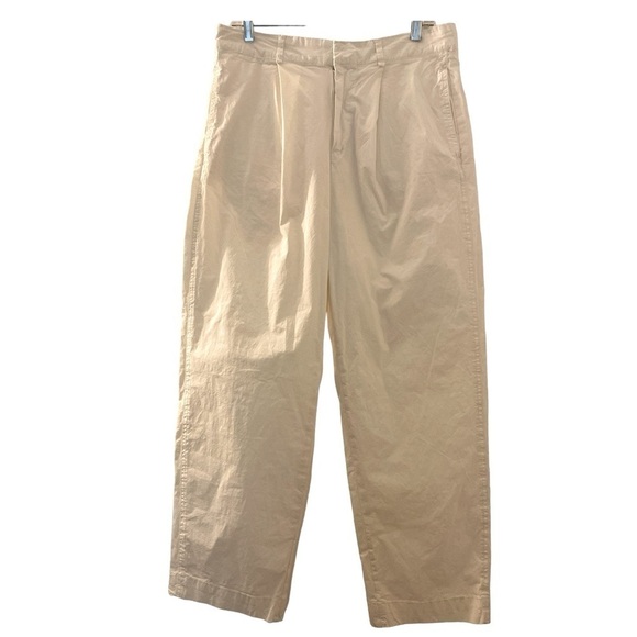 FREE PEOPLE cotton pants, cream color, size 10, wide leg, high waisted, pleats. - Picture 1 of 5
